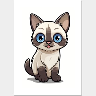 Cartoon Cute Kawaii Siamese Cat Posters and Art